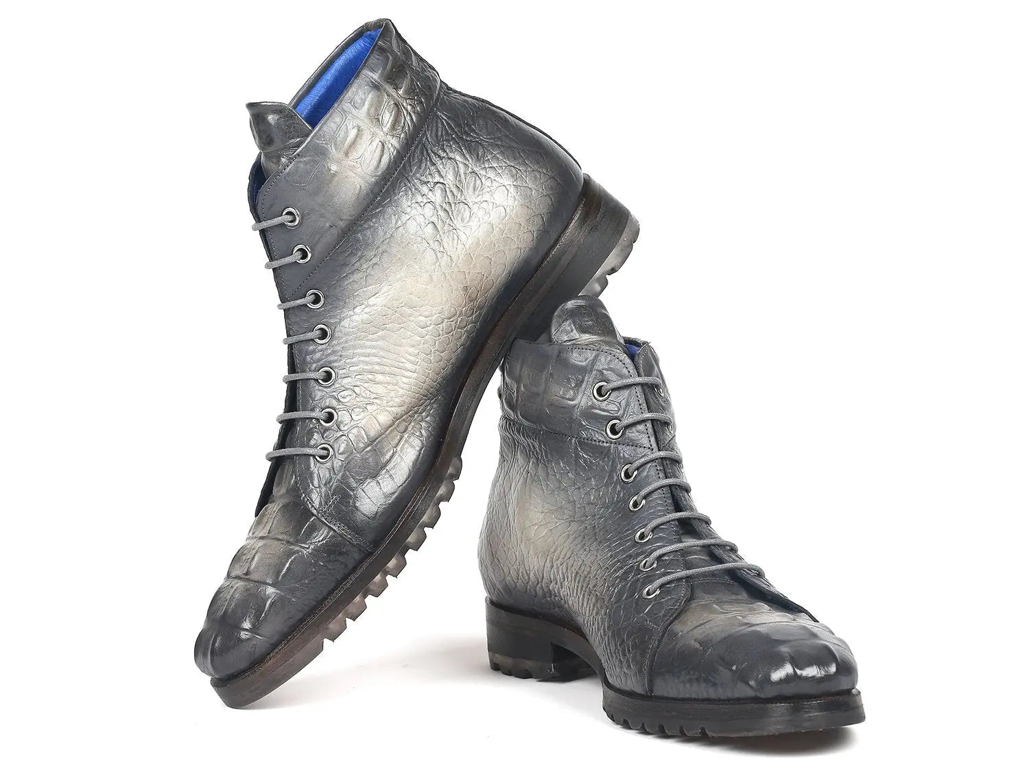 Paul Parkman Men's Gray Crocodile Embossed Genuine Leather Boots (ID#12811-GRY) PAUL PARKMAN