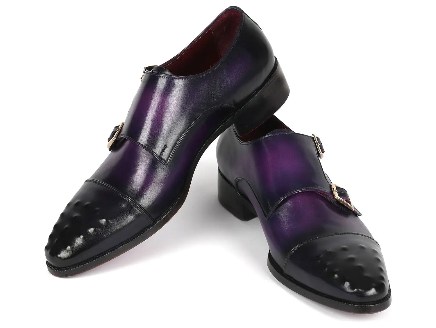 Paul Parkman Men's Purple Studded Cap Toe Monk strap Shoes (ID#047-PRP) PAUL PARKMAN