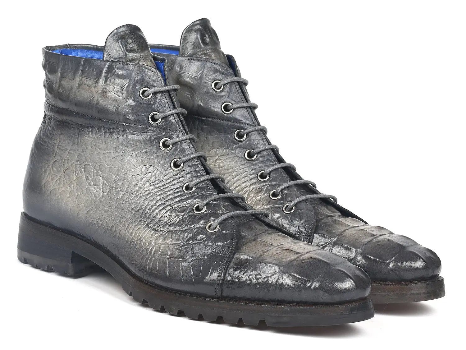 Paul Parkman Men's Gray Crocodile Embossed Genuine Leather Boots (ID#12811-GRY) PAUL PARKMAN