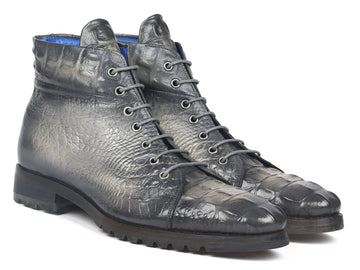 Paul Parkman Men's Gray Crocodile Embossed Genuine Leather Boots (ID#12811-GRY) PAUL PARKMAN