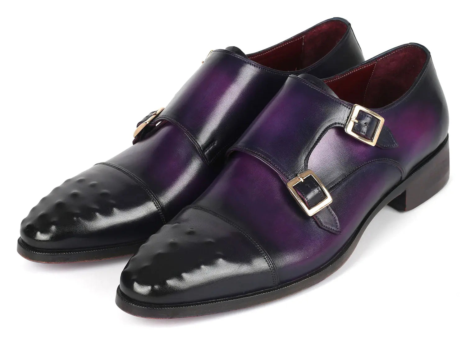 Paul Parkman Men's Purple Studded Cap Toe Monk strap Shoes (ID#047-PRP) PAUL PARKMAN