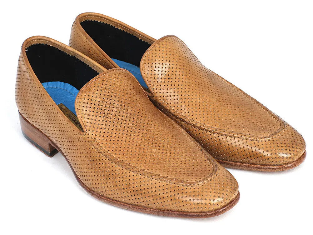 Paul Parkman Men's Beige Perforated Genuine Leather Loafers (ID#874-BEJ) PAUL PARKMAN