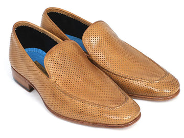 Paul Parkman Men's Beige Perforated Genuine Leather Loafers (ID#874-BEJ) PAUL PARKMAN