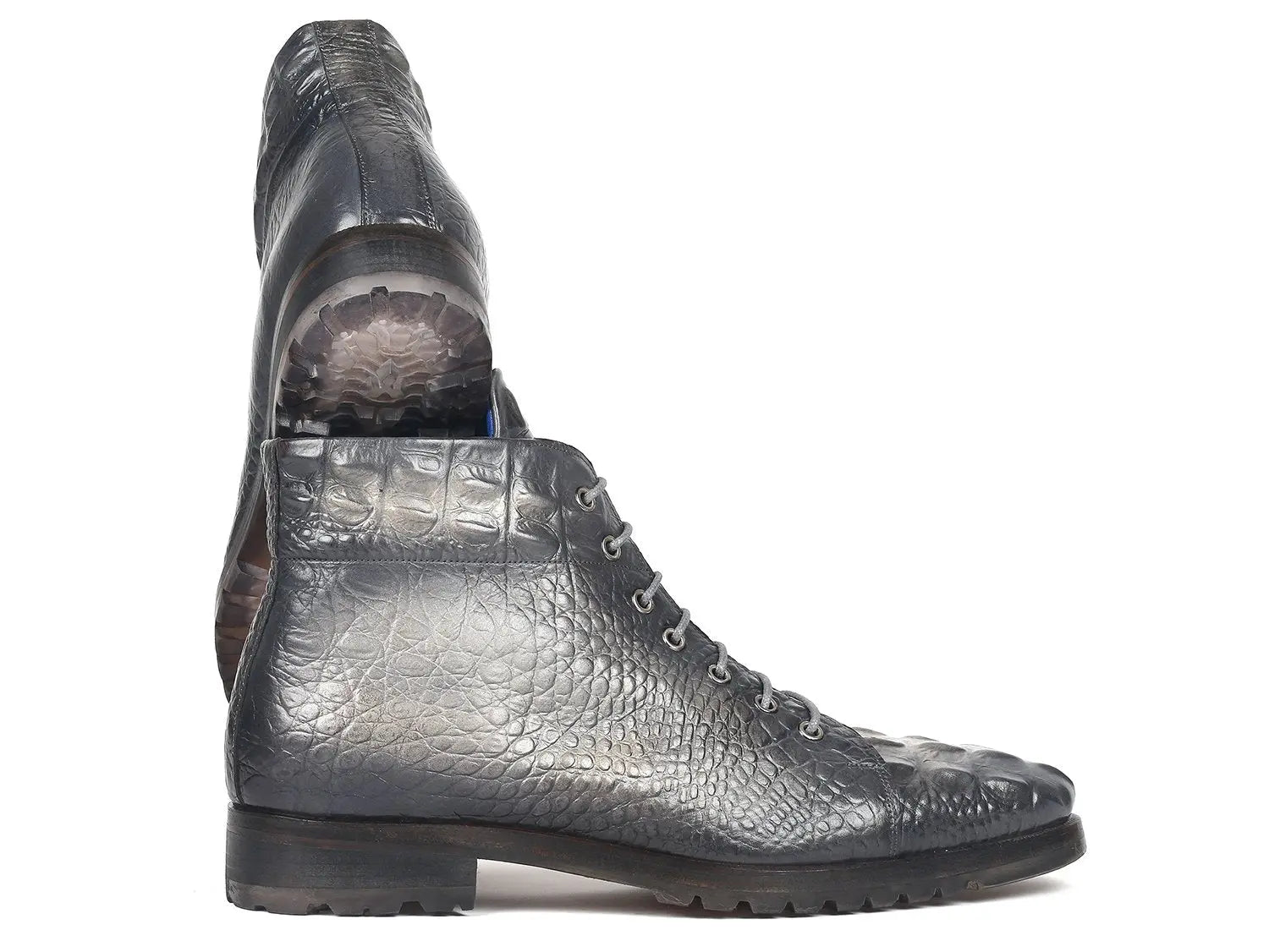 Paul Parkman Men's Gray Crocodile Embossed Genuine Leather Boots (ID#12811-GRY) PAUL PARKMAN
