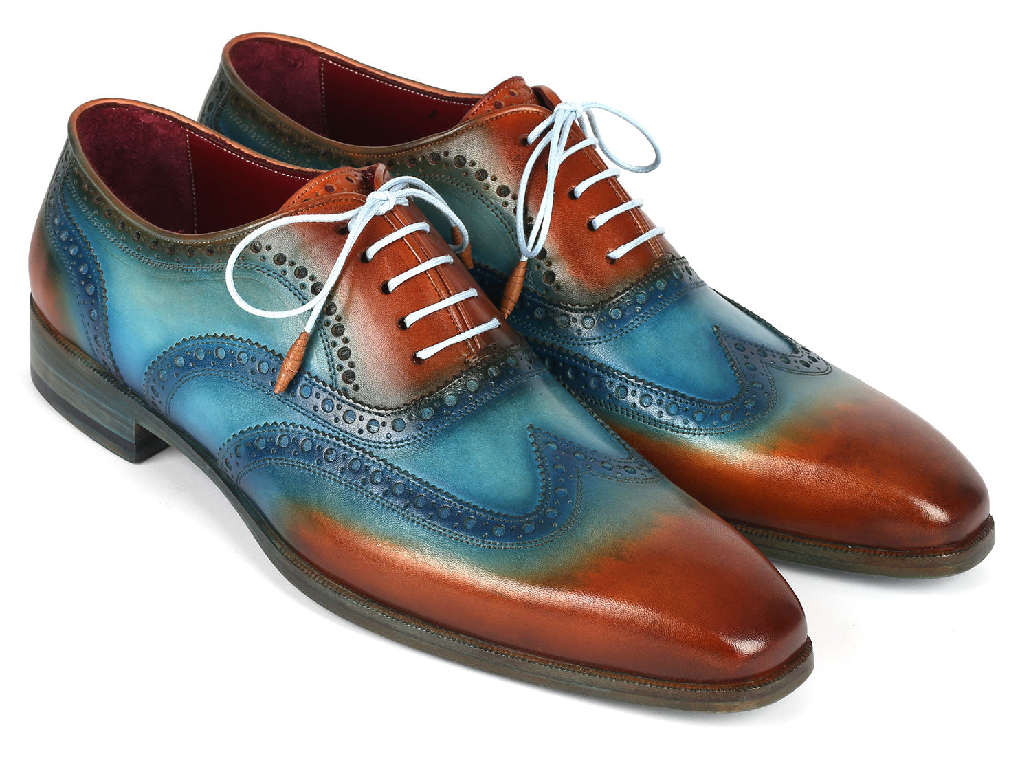 Paul Parkman Men's Wingtip Oxfords Turquoise & Tobacco (ID#228-TRQ)