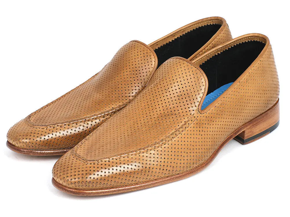 Paul Parkman Men's Beige Perforated Genuine Leather Loafers (ID#874-BEJ) PAUL PARKMAN