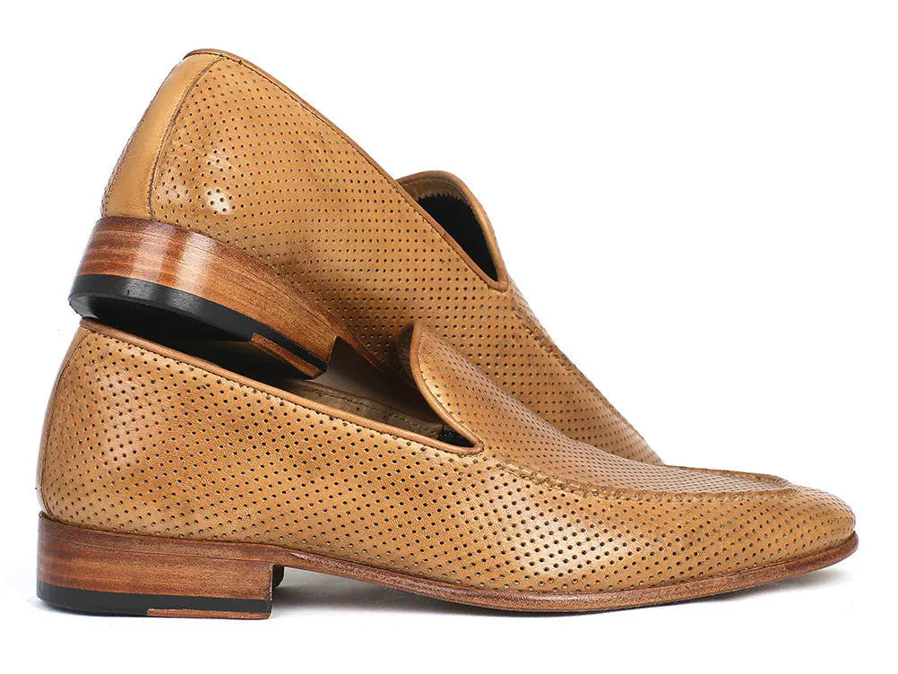 Paul Parkman Men's Beige Perforated Genuine Leather Loafers (ID#874-BEJ) PAUL PARKMAN