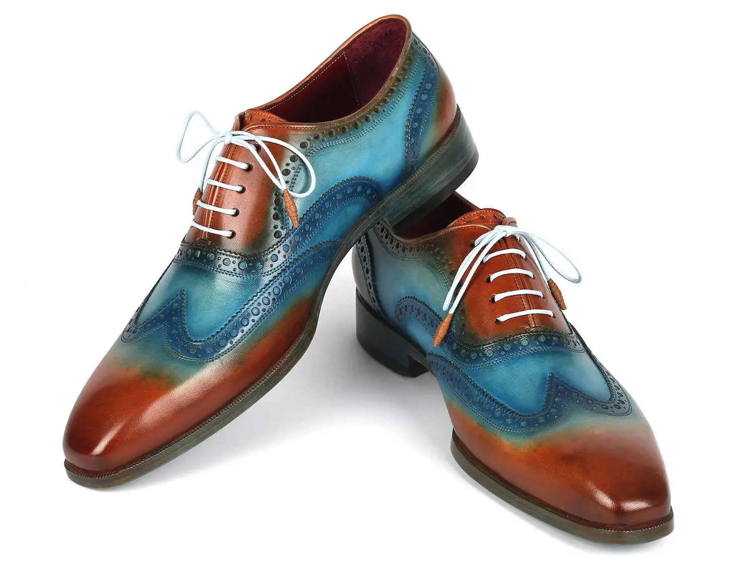 Paul Parkman Men's Turquoise/Tobacco Wingtip Oxfords (ID#228-TRQ) PAUL PARKMAN