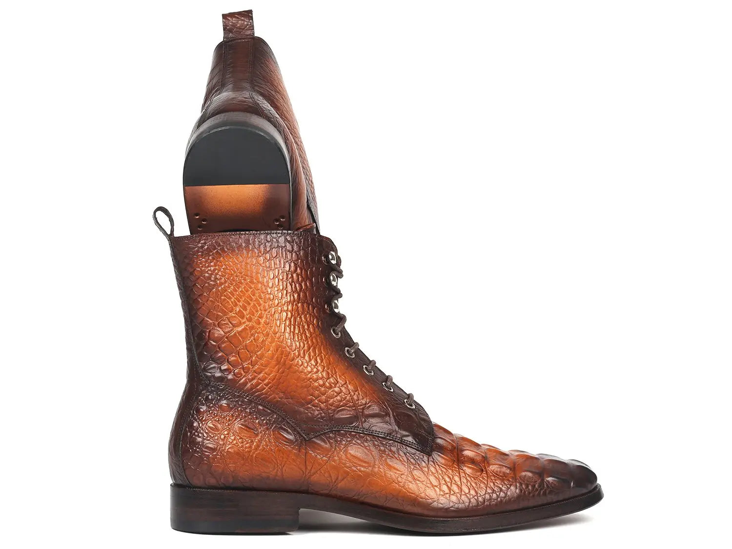 Paul Parkman Men's Brown Crocodile Embossed Genuine Leather Lace-Up Boots (ID#BT744-BRW) PAUL PARKMAN