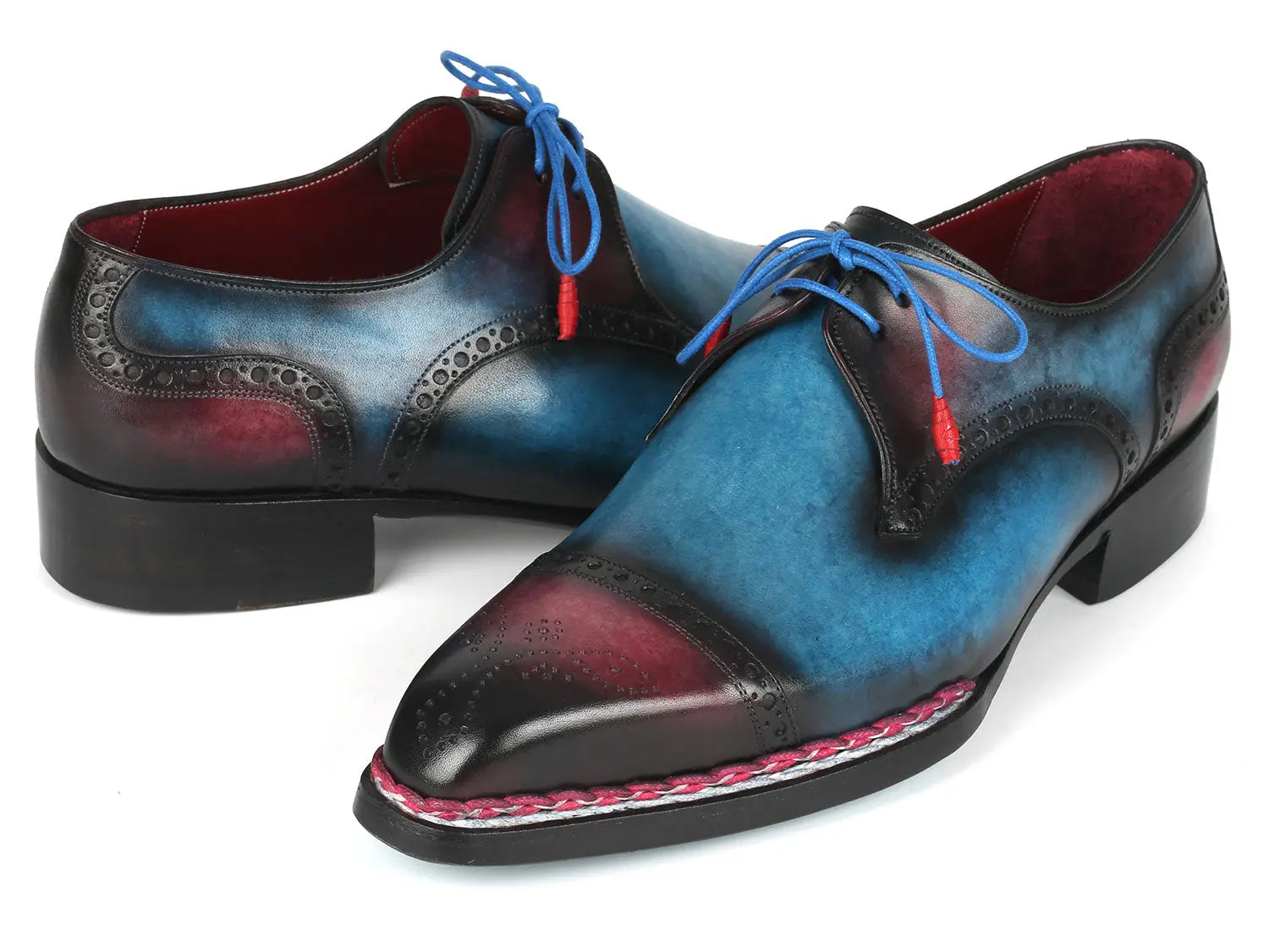 Paul Parkman Norwegian Welted Cap Toe Derby Shoes Blue & Purple (ID#8508-PBL) PAUL PARKMAN