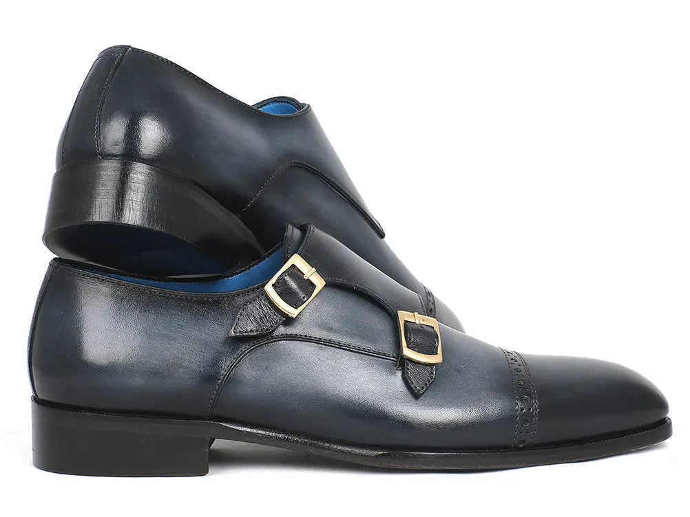 Paul Parkman Men's Navy Cap Toe Double Monk strap Shoes (ID#045NVY62) PAUL PARKMAN