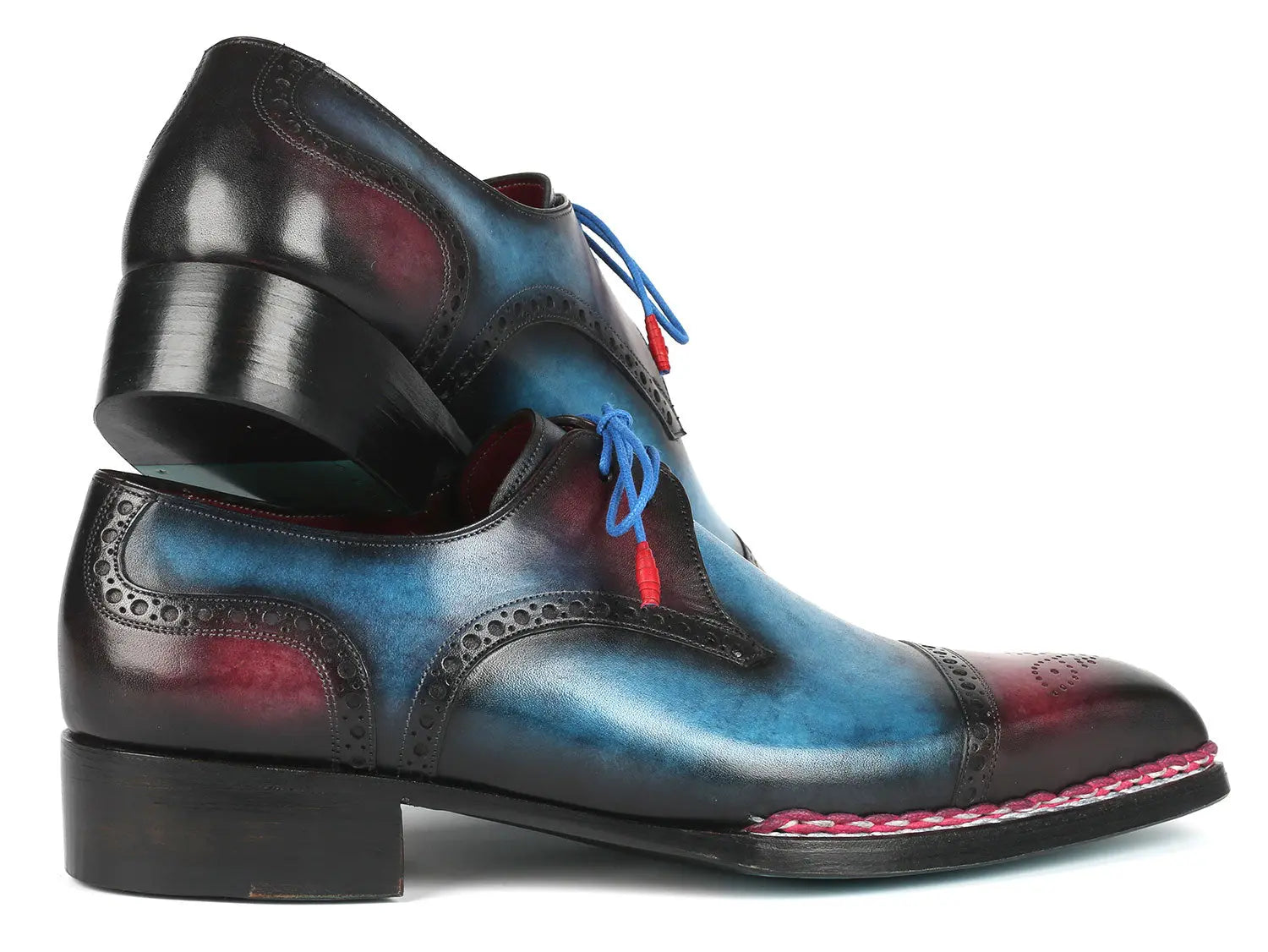 Paul Parkman Norwegian Welted Cap Toe Derby Shoes Blue & Purple (ID#8508-PBL) PAUL PARKMAN