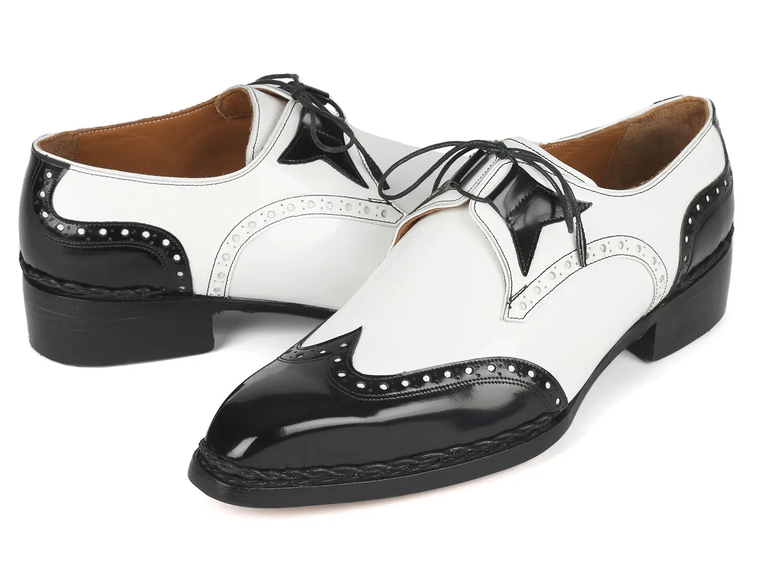 Paul Parkman Men's Black/White Norwegian Welted Wingtip Oxfords (ID#8505-BNW) PAUL PARKMAN