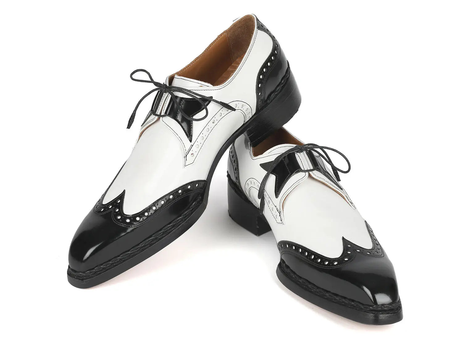 Paul Parkman Men's Black/White Norwegian Welted Wingtip Oxfords (ID#8505-BNW) PAUL PARKMAN
