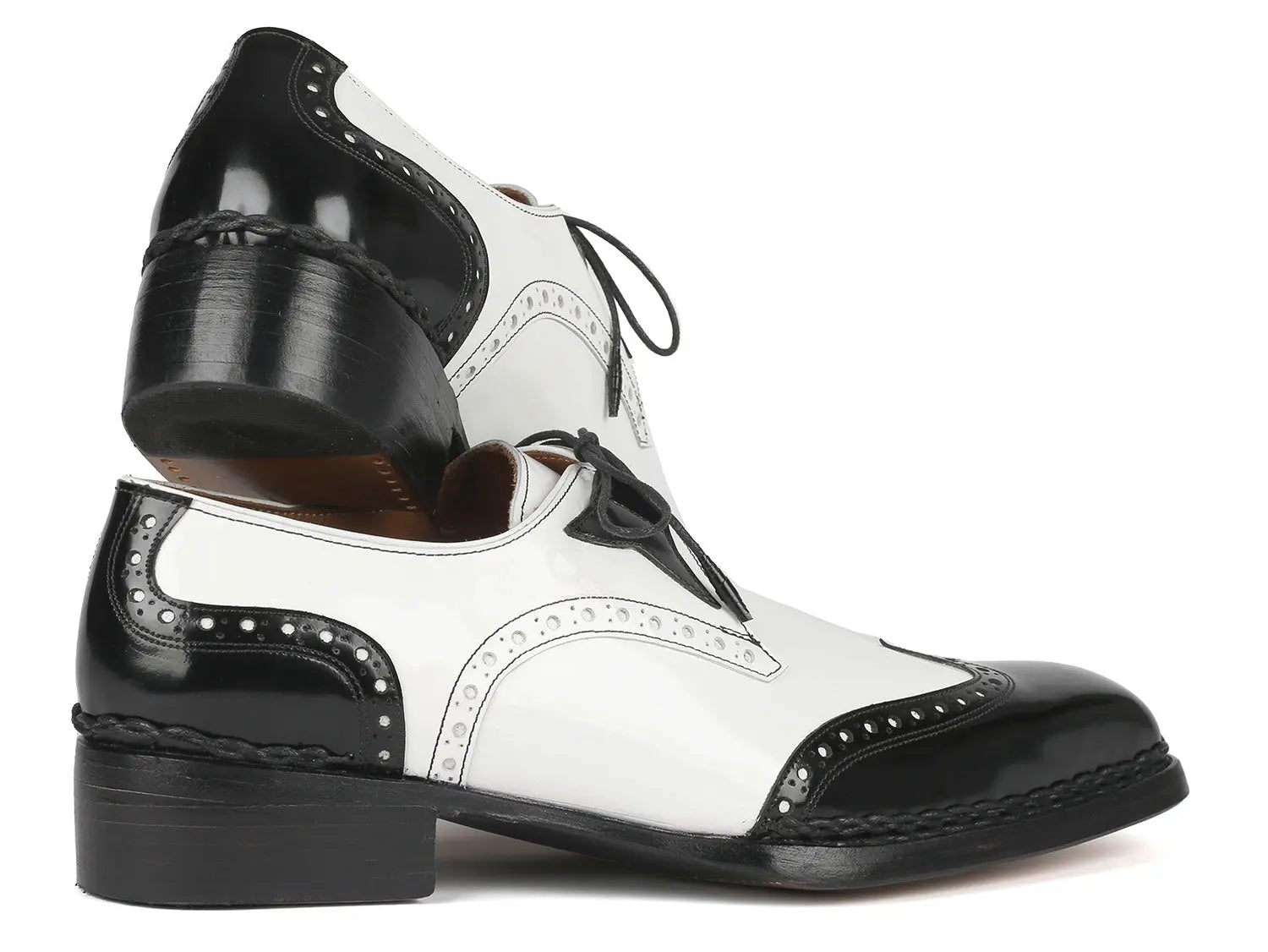 Paul Parkman Men's Black/White Norwegian Welted Wingtip Oxfords (ID#8505-BNW) PAUL PARKMAN