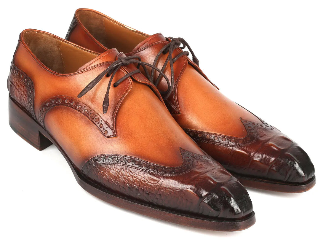 Paul Parkman Men's Olive/Tan Goodyear Welted Wingtip Derby Shoes (ID#584-OLV) PAUL PARKMAN