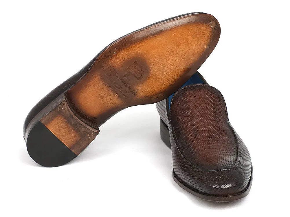 Paul Parkman Men's Brown Perforated Genuine Leather Loafers (ID#874-BRW) PAUL PARKMAN