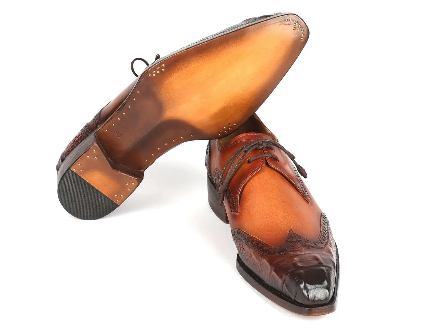 Paul Parkman Men's Olive/Tan Goodyear Welted Wingtip Derby Shoes (ID#584-OLV) PAUL PARKMAN