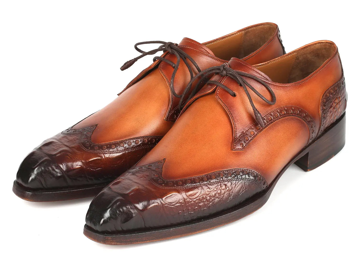 Paul Parkman Men's Olive/Tan Goodyear Welted Wingtip Derby Shoes (ID#584-OLV) PAUL PARKMAN
