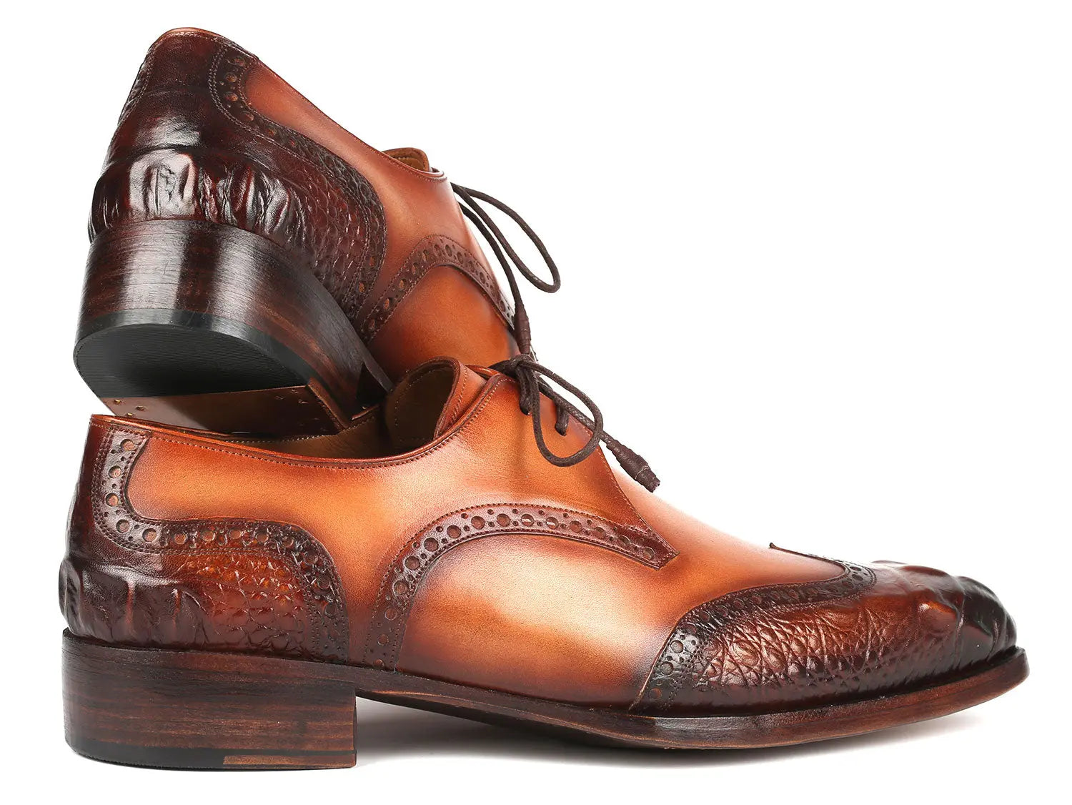 Paul Parkman Men's Olive/Tan Goodyear Welted Wingtip Derby Shoes (ID#584-OLV) PAUL PARKMAN