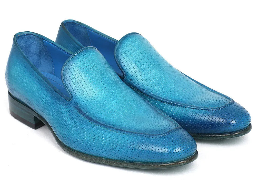 Paul Parkman Men's Turquoise Perforated Genuine Leather Loafers (ID#874-TRQ) PAUL PARKMAN