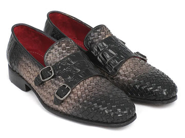 Paul Parkman Men's Gray Woven/Crocodile Embossed Monk strap Shoes (ID#HK588-GRY) PAUL PARKMAN