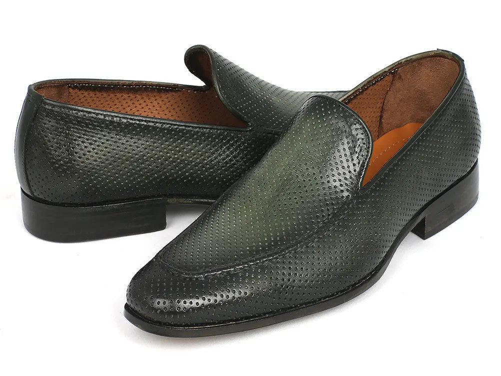 Paul Parkman Men's Green Perforated Genuine Leather Loafers (ID#874-GRN) PAUL PARKMAN