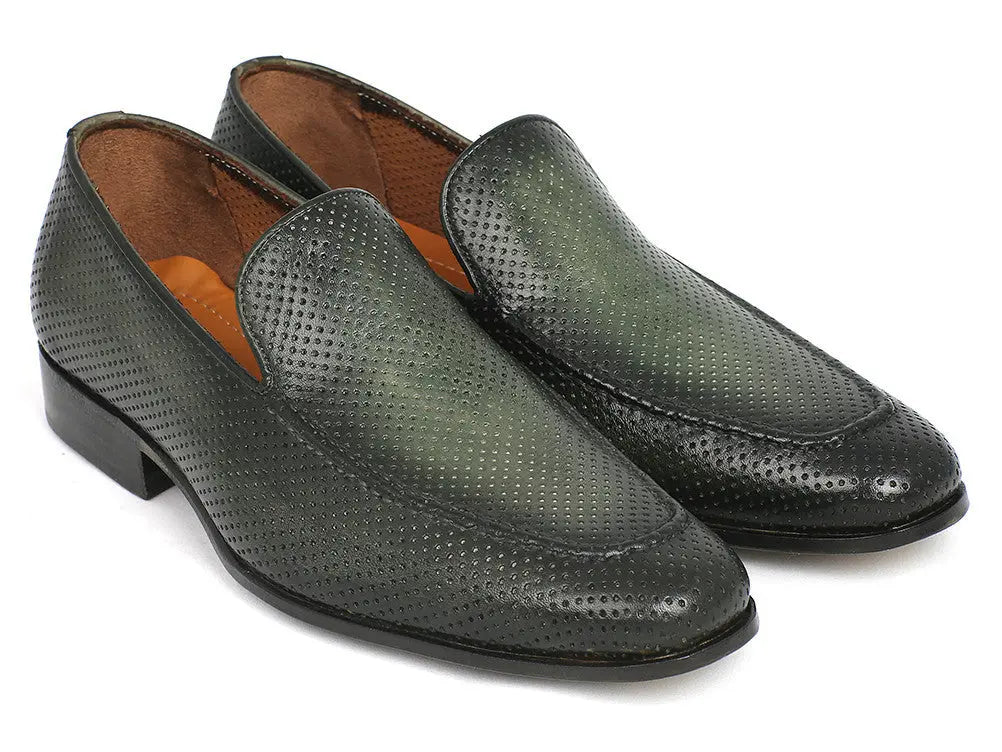 Paul Parkman Men's Green Perforated Genuine Leather Loafers (ID#874-GRN) PAUL PARKMAN