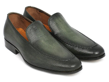 Paul Parkman Men's Green Perforated Genuine Leather Loafers (ID#874-GRN) PAUL PARKMAN