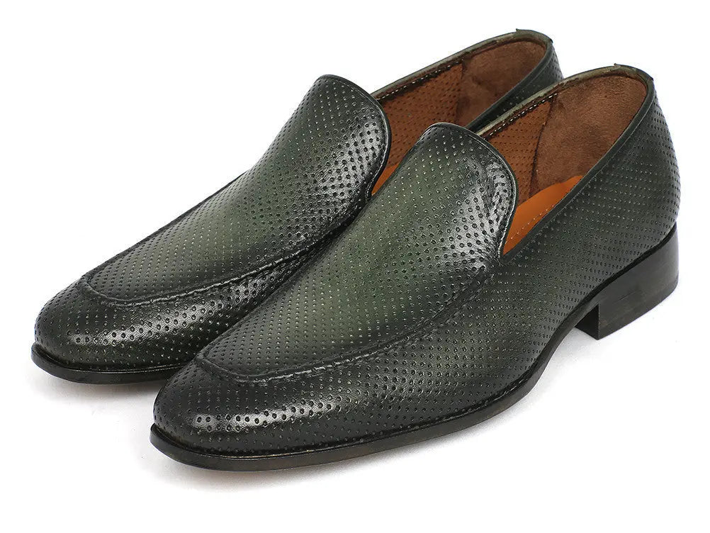 Paul Parkman Men's Green Perforated Genuine Leather Loafers (ID#874-GRN) PAUL PARKMAN
