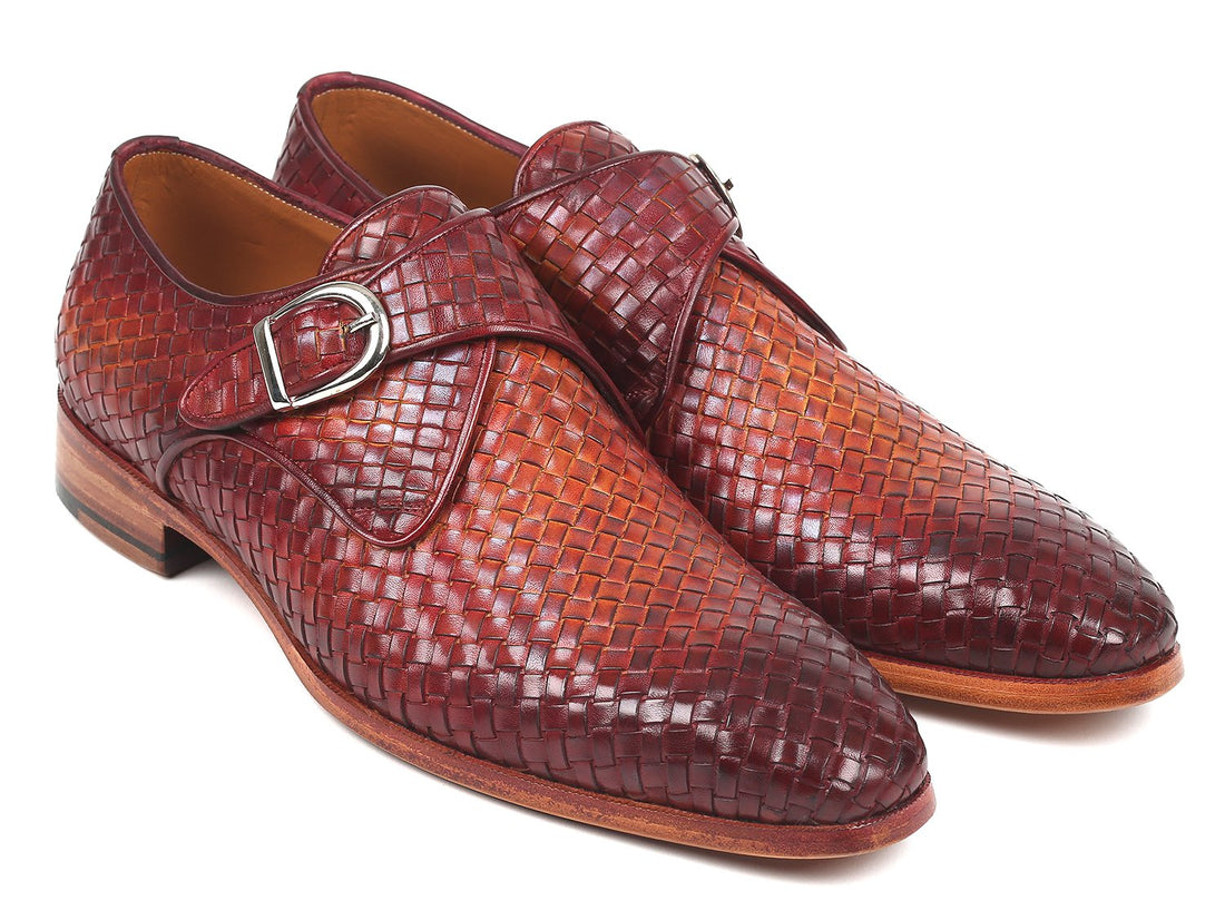 Paul Parkman Reddish Brown Woven Leather Single Monkstraps (ID#011WN57) PAUL PARKMAN