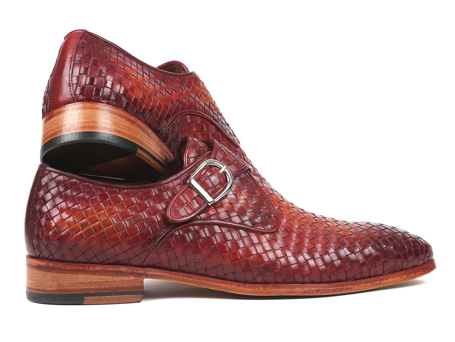 Paul Parkman Reddish Brown Woven Leather Single Monkstraps (ID#011WN57) PAUL PARKMAN