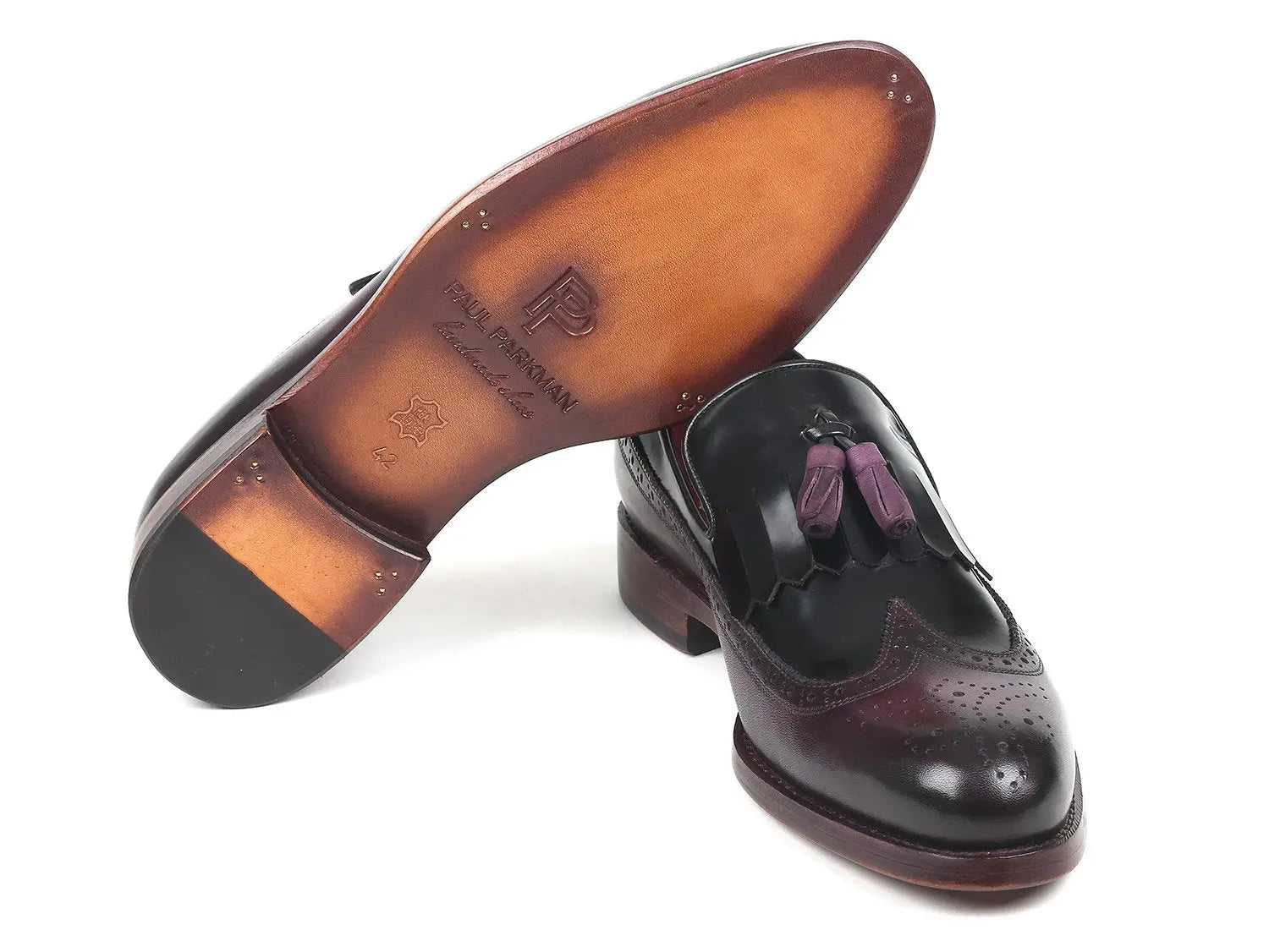 Paul Parkman Men's Black/Purple Kiltie Tassel Loafers (ID#KT92PX) PAUL PARKMAN