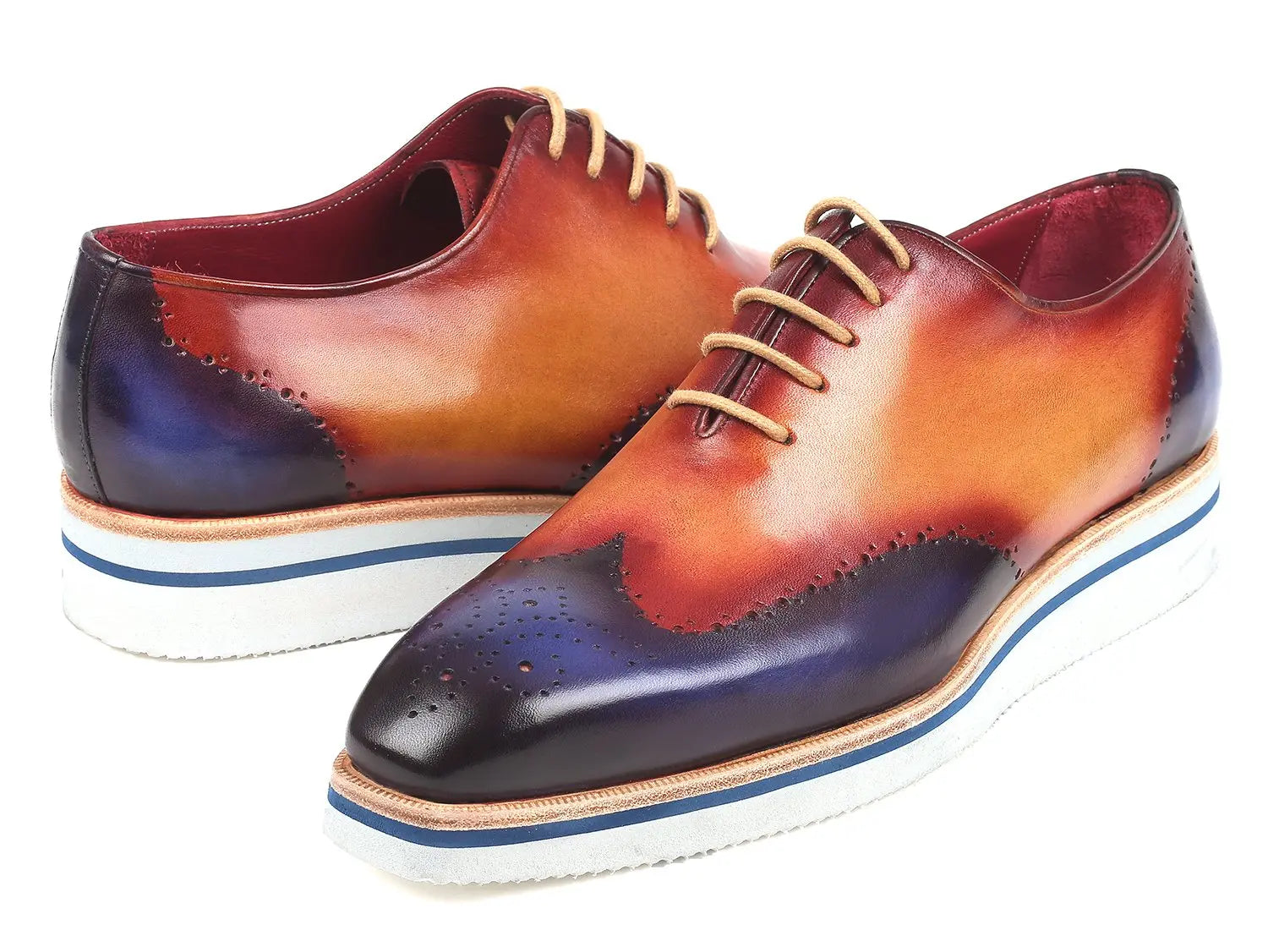Paul Parkman Men's Blue/Camel Smart Casual Wingtip Oxfords (ID#188-BLU-CML) PAUL PARKMAN