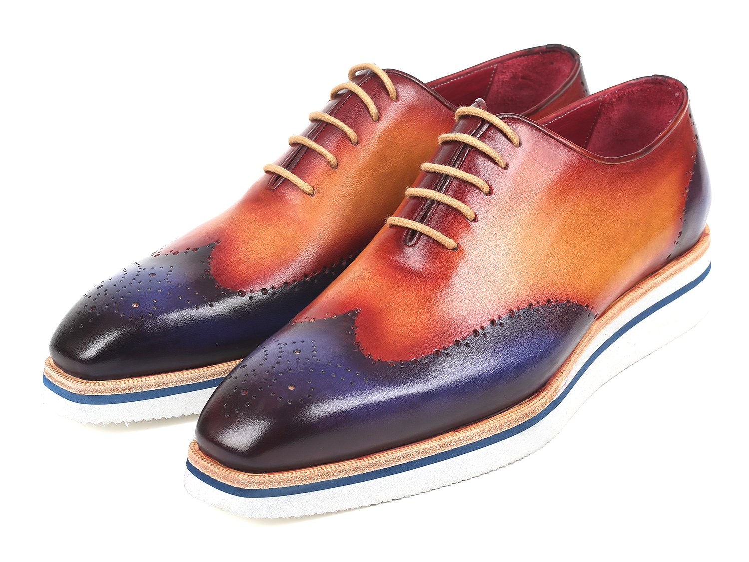 Paul Parkman Men's Smart Casual Wingtip Oxfords Blue & Camel (ID#188-BLU-CML) PAUL PARKMAN