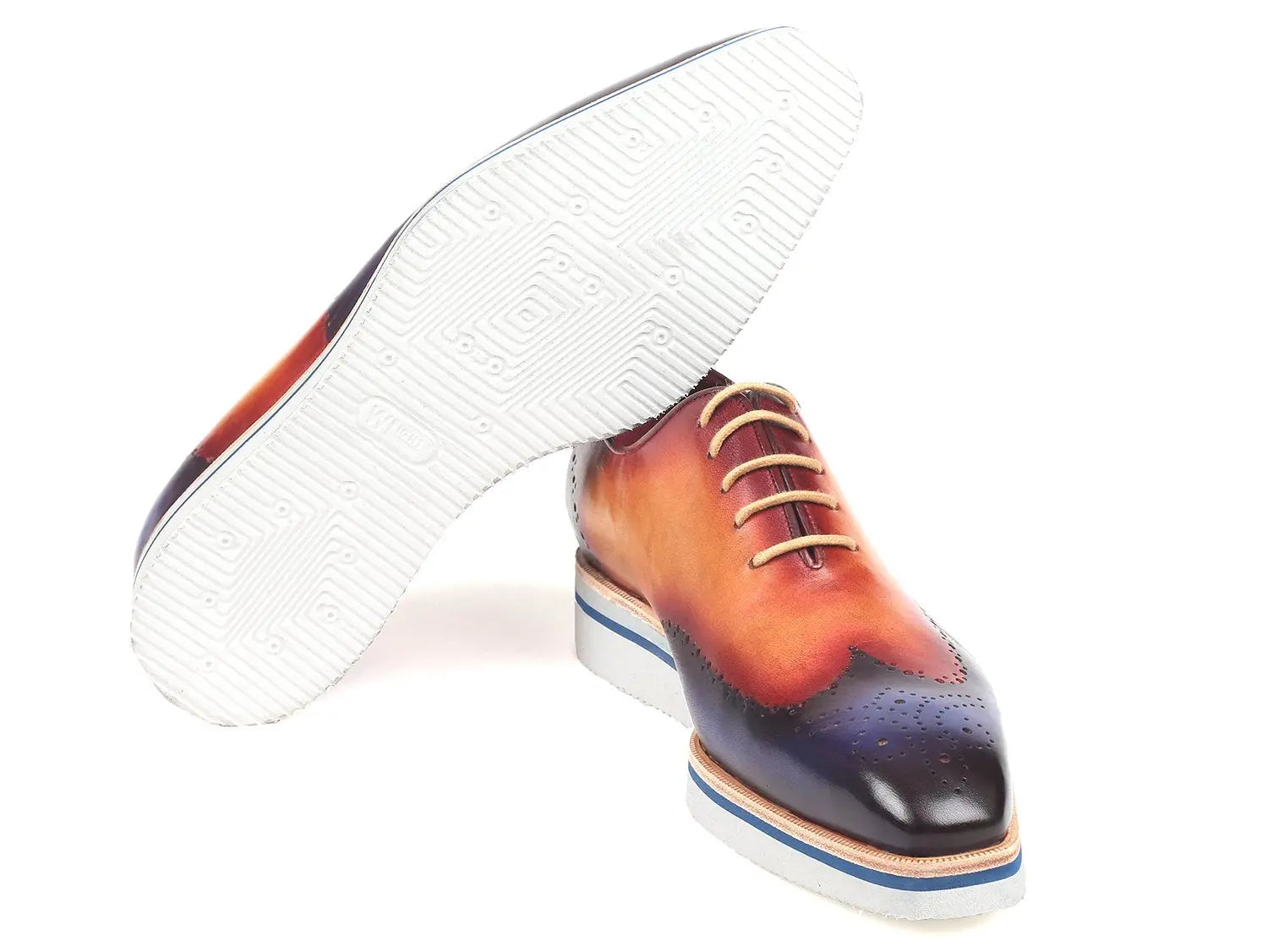 Paul Parkman Men's Blue/Camel Smart Casual Wingtip Oxfords (ID#188-BLU-CML) PAUL PARKMAN