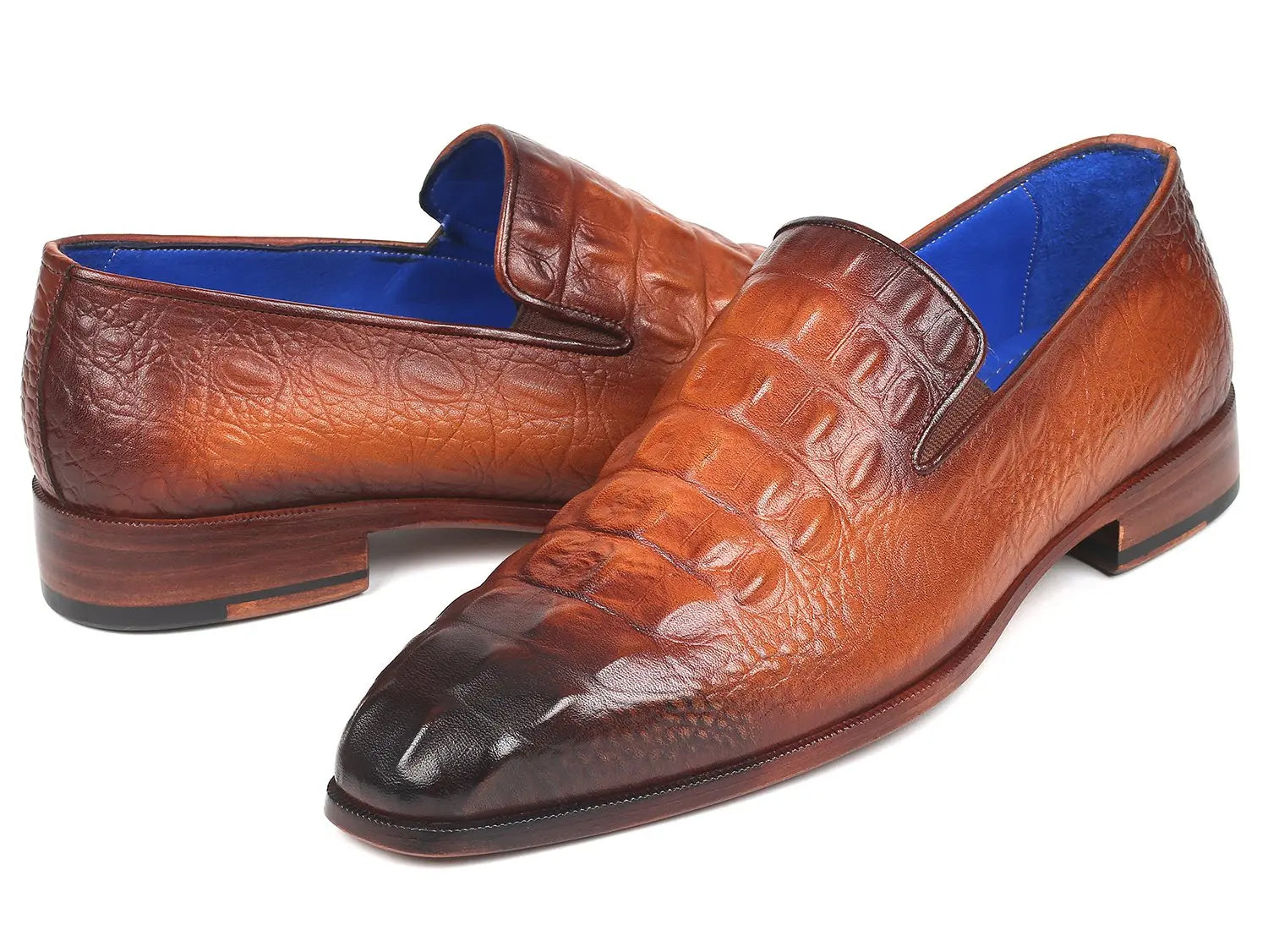 Paul Parkman Men's Brown Crocodile Embossed Calfskin Loafers (ID#5576-BRW) PAUL PARKMAN
