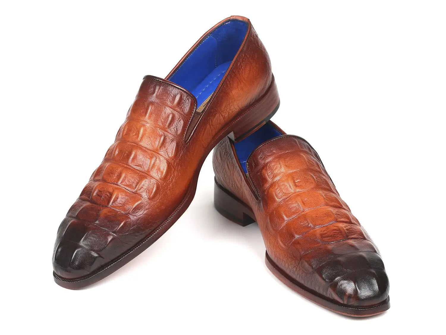 Paul Parkman Men's Brown Crocodile Embossed Calfskin Loafers (ID#5576-BRW) PAUL PARKMAN