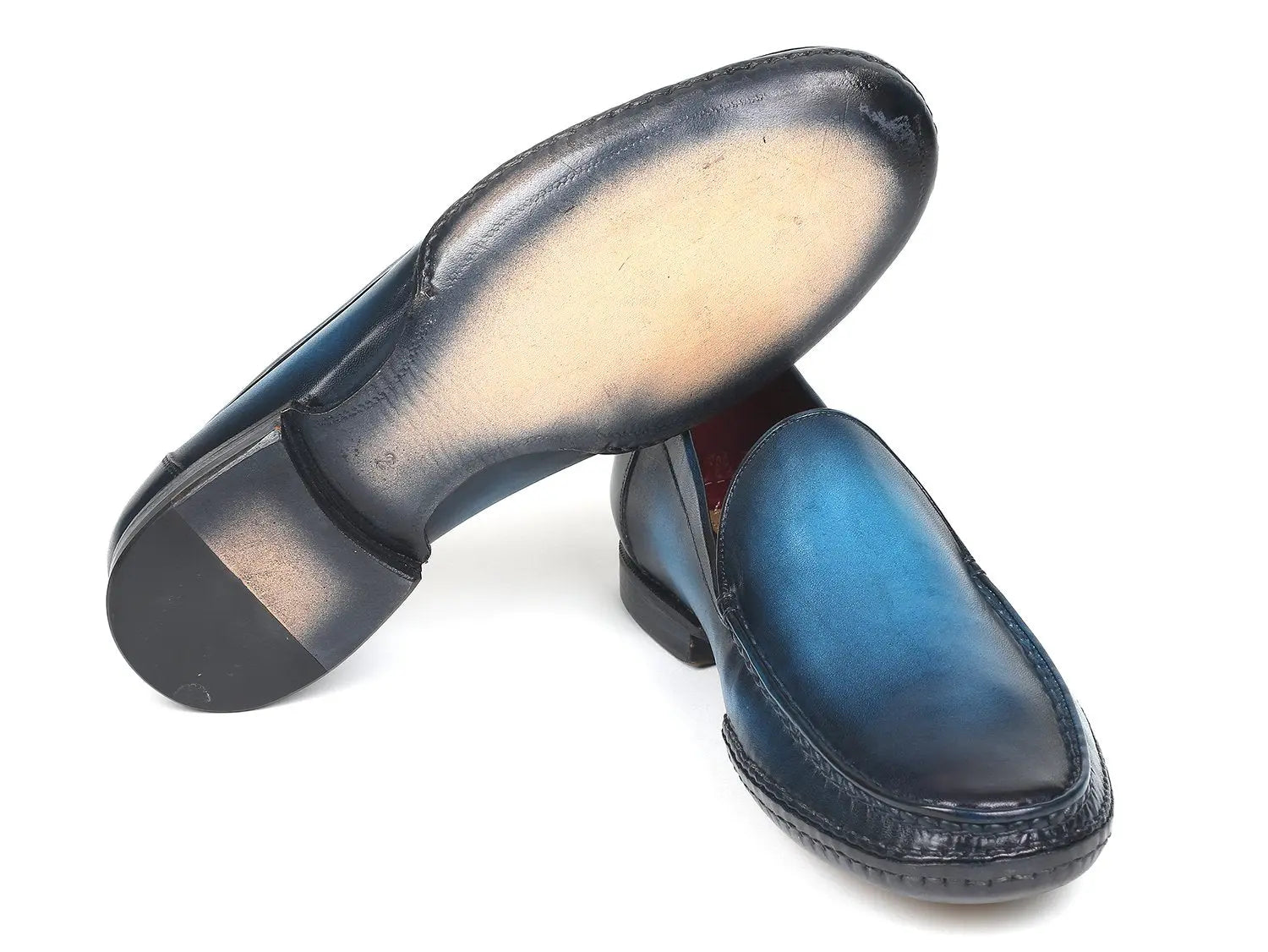 Paul Parkman Men's Blue Hand-Painted Genuine Leather Side Hand-Sewn Moccasins (ID#MC649-BLU) PAUL PARKMAN