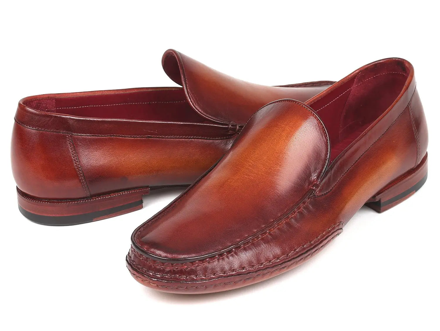 Paul Parkman Men's Brown Hand-Painted Genuine Leather Side Hand-Sewn Moccasins (ID#MC651-BRW) PAUL PARKMAN