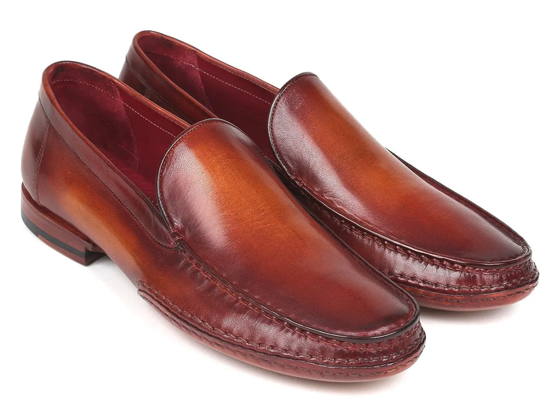 Paul Parkman Men's Brown Hand-Painted Genuine Leather Side Hand-Sewn Moccasins (ID#MC651-BRW) PAUL PARKMAN