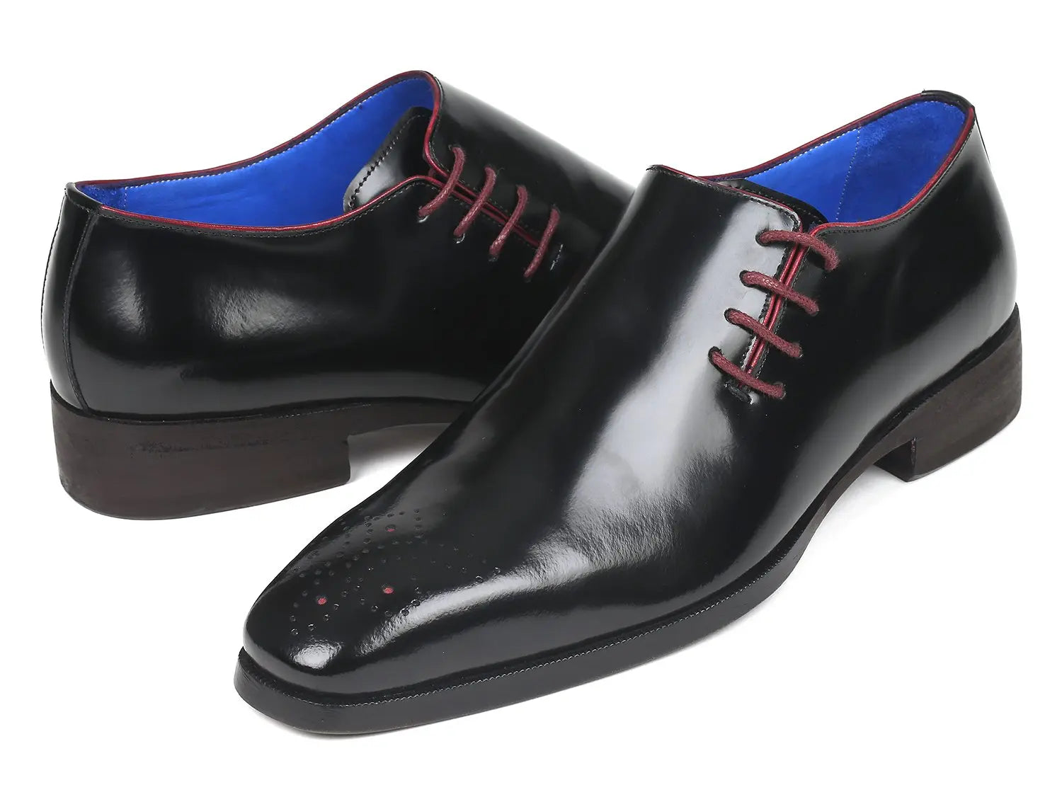 Paul Parkman Men's Black Polished Genuine Leather Side Lace Oxfords (ID#981X65) PAUL PARKMAN