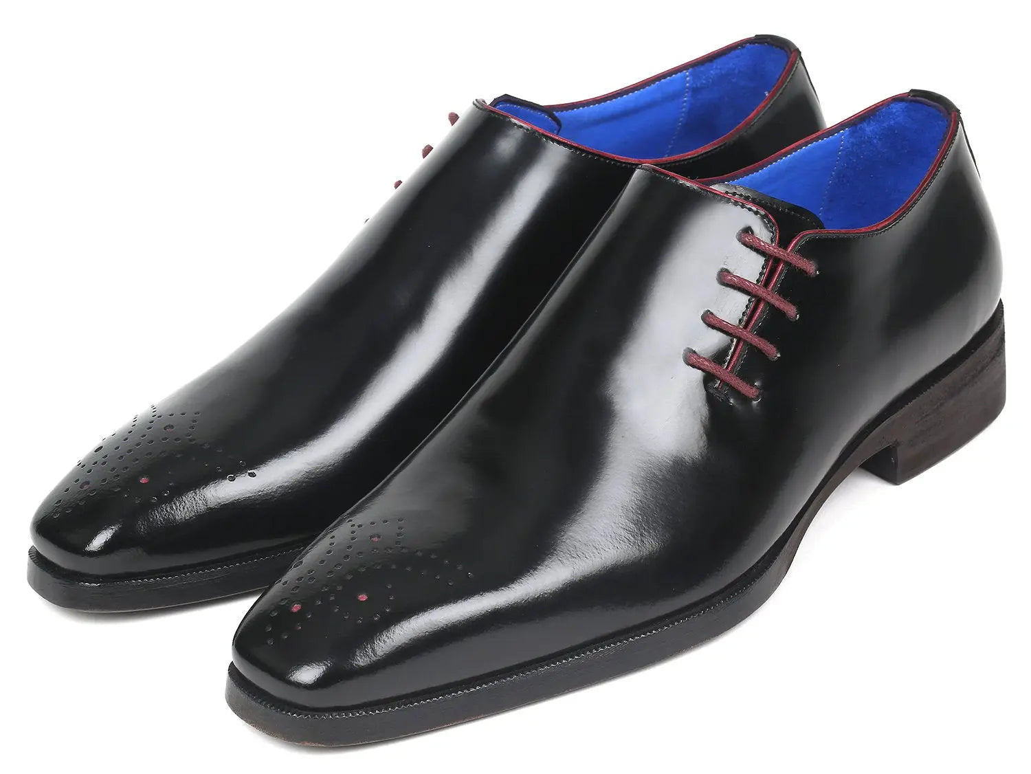 Paul Parkman Men's Black Polished Genuine Leather Side Lace Oxfords (ID#981X65) PAUL PARKMAN