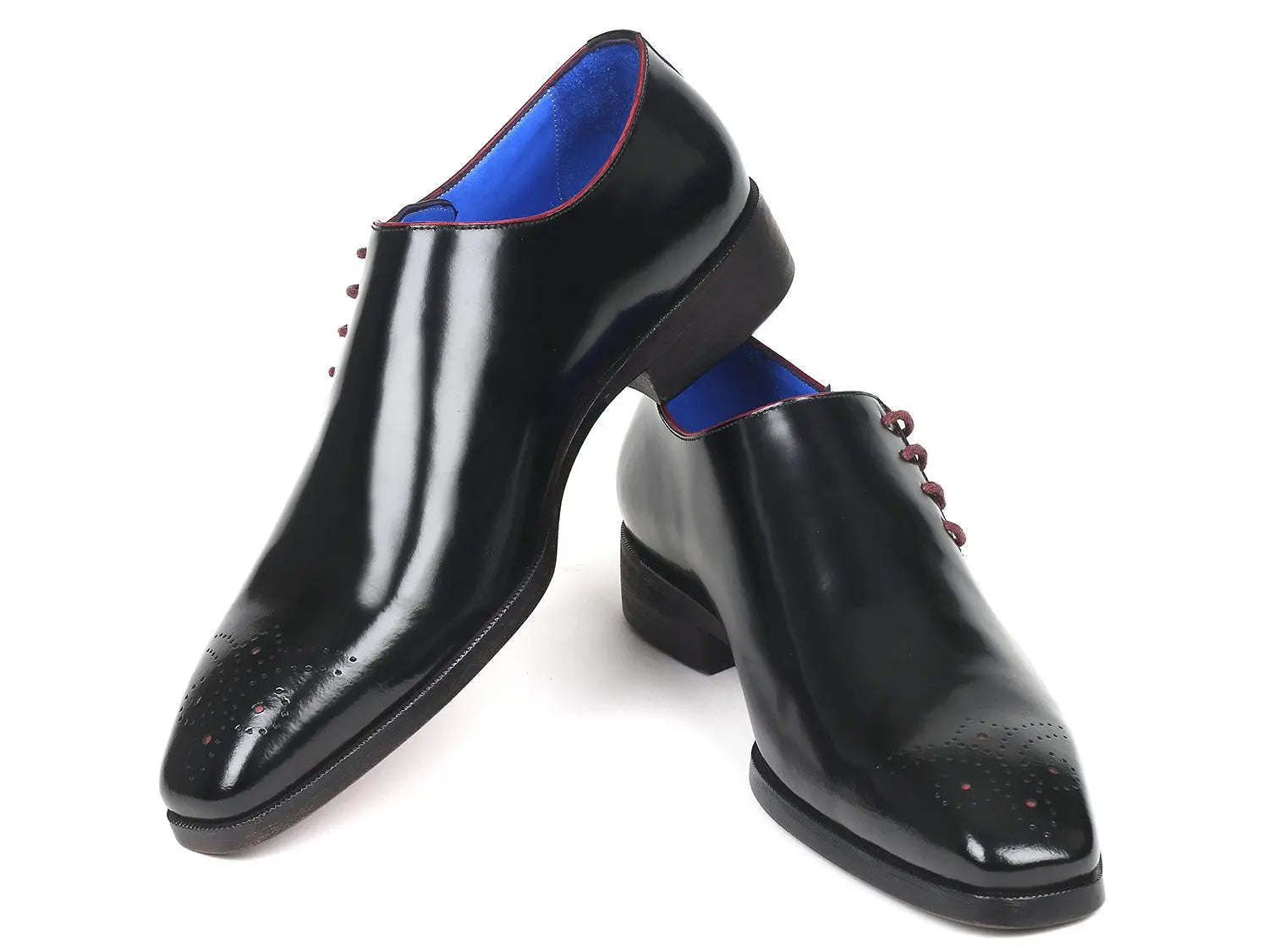 Paul Parkman Men's Black Polished Genuine Leather Side Lace Oxfords (ID#981X65) PAUL PARKMAN