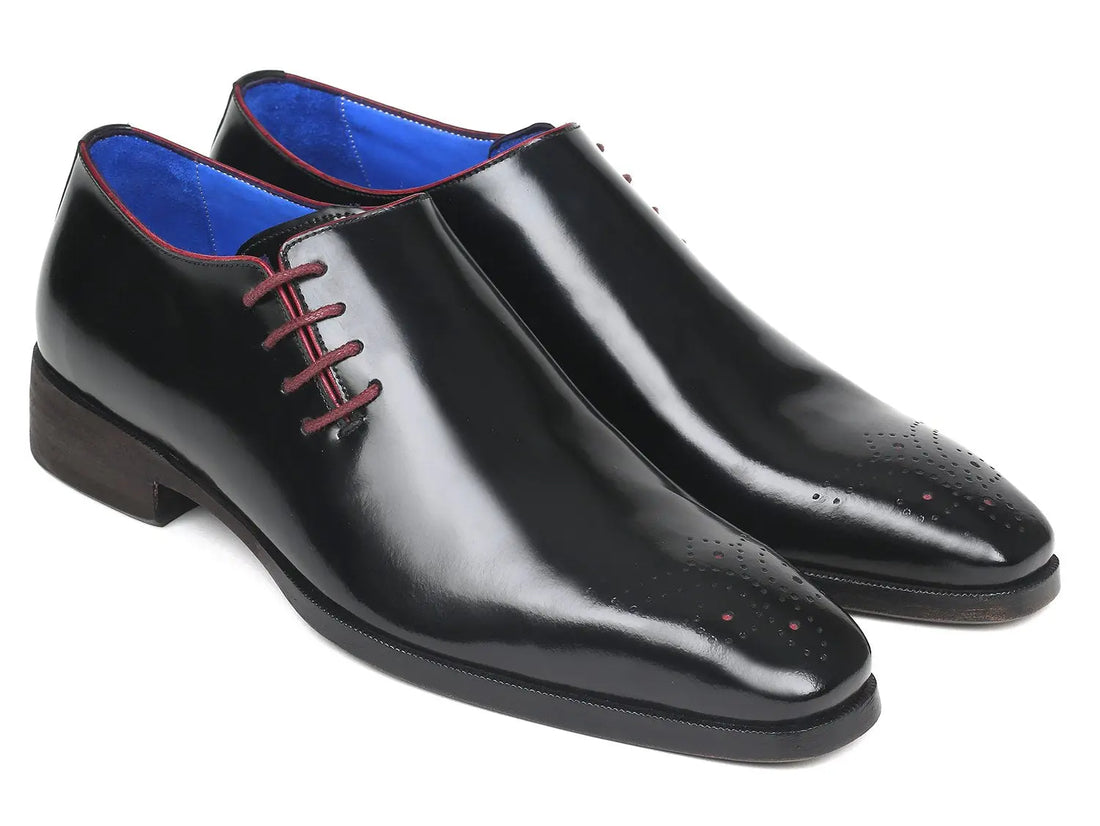 Paul Parkman Men's Black Polished Genuine Leather Side Lace Oxfords (ID#981X65) PAUL PARKMAN