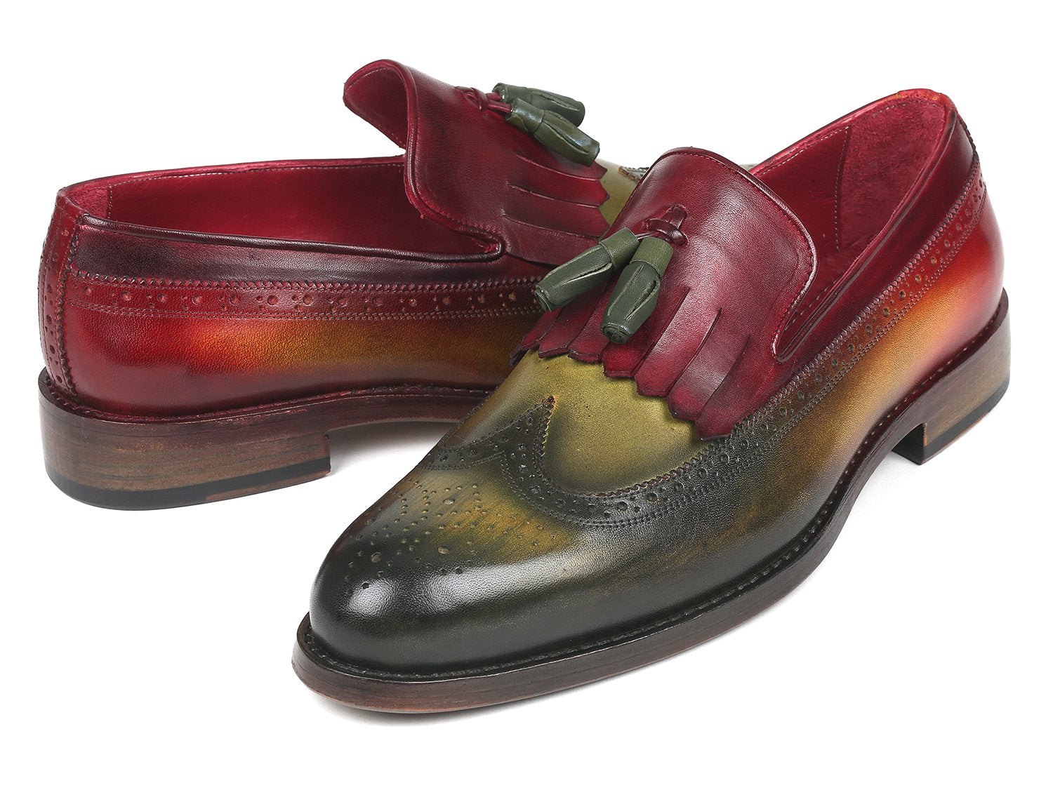 Paul Parkman Kiltie Tassel Loafer Green & Bordeaux (ID#KT39RD) PAUL PARKMAN