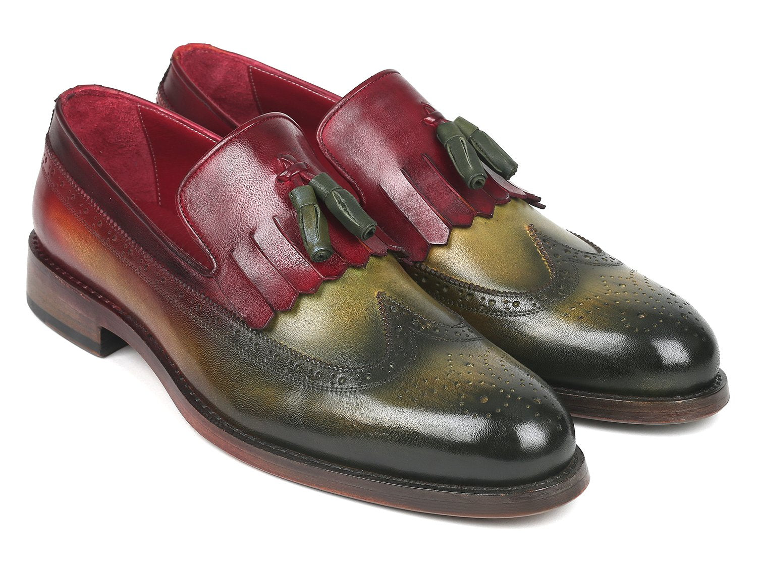 Paul Parkman Kiltie Tassel Loafer Green & Bordeaux (ID#KT39RD) PAUL PARKMAN