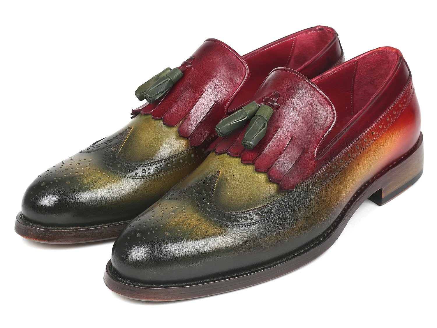 Paul Parkman Kiltie Tassel Loafer Green & Bordeaux (ID#KT39RD) PAUL PARKMAN