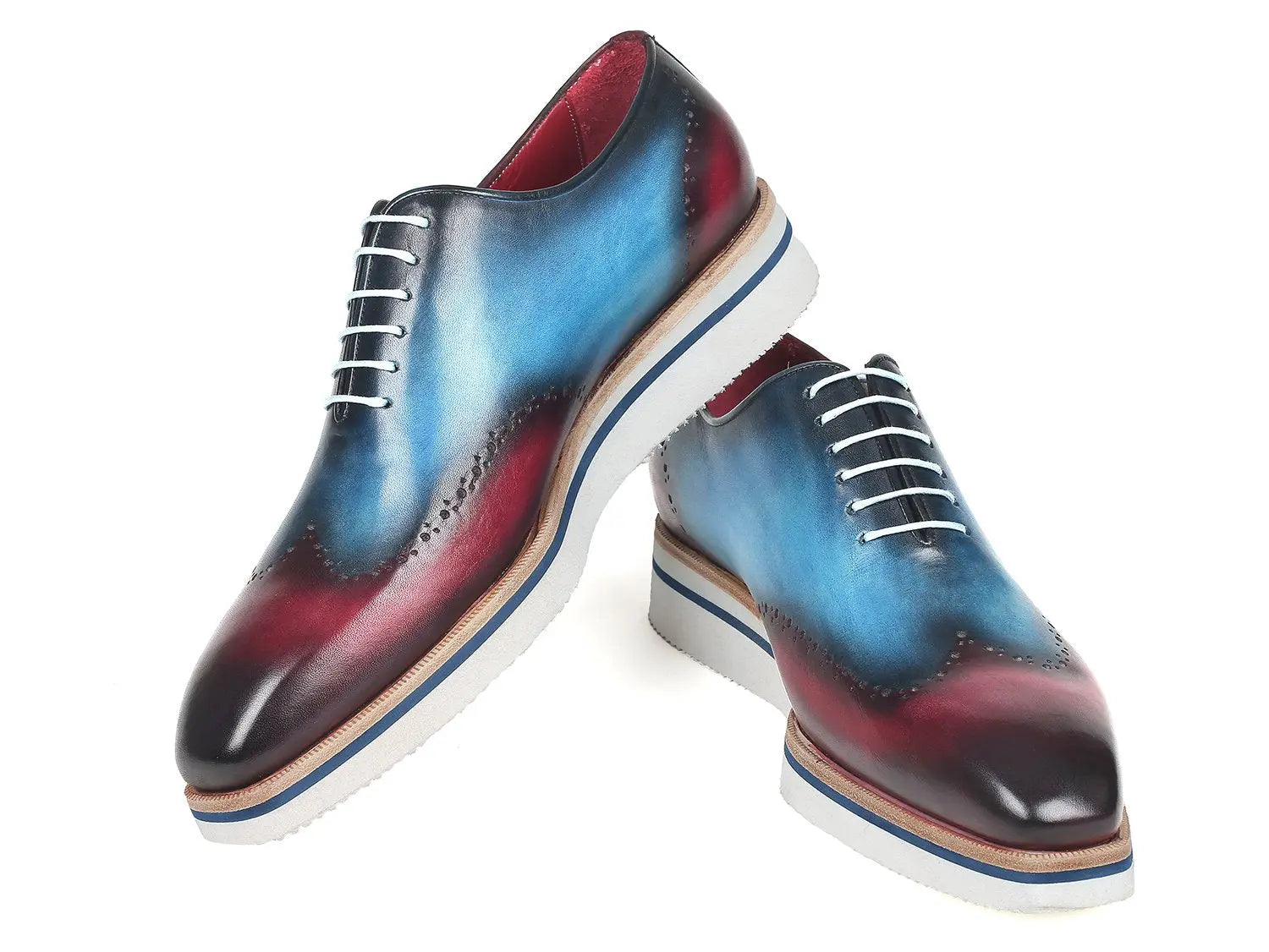 Paul Parkman Men's Blue/Purple Smart Casual Wingtip Oxfords (ID#187-BLU-PRP) PAUL PARKMAN