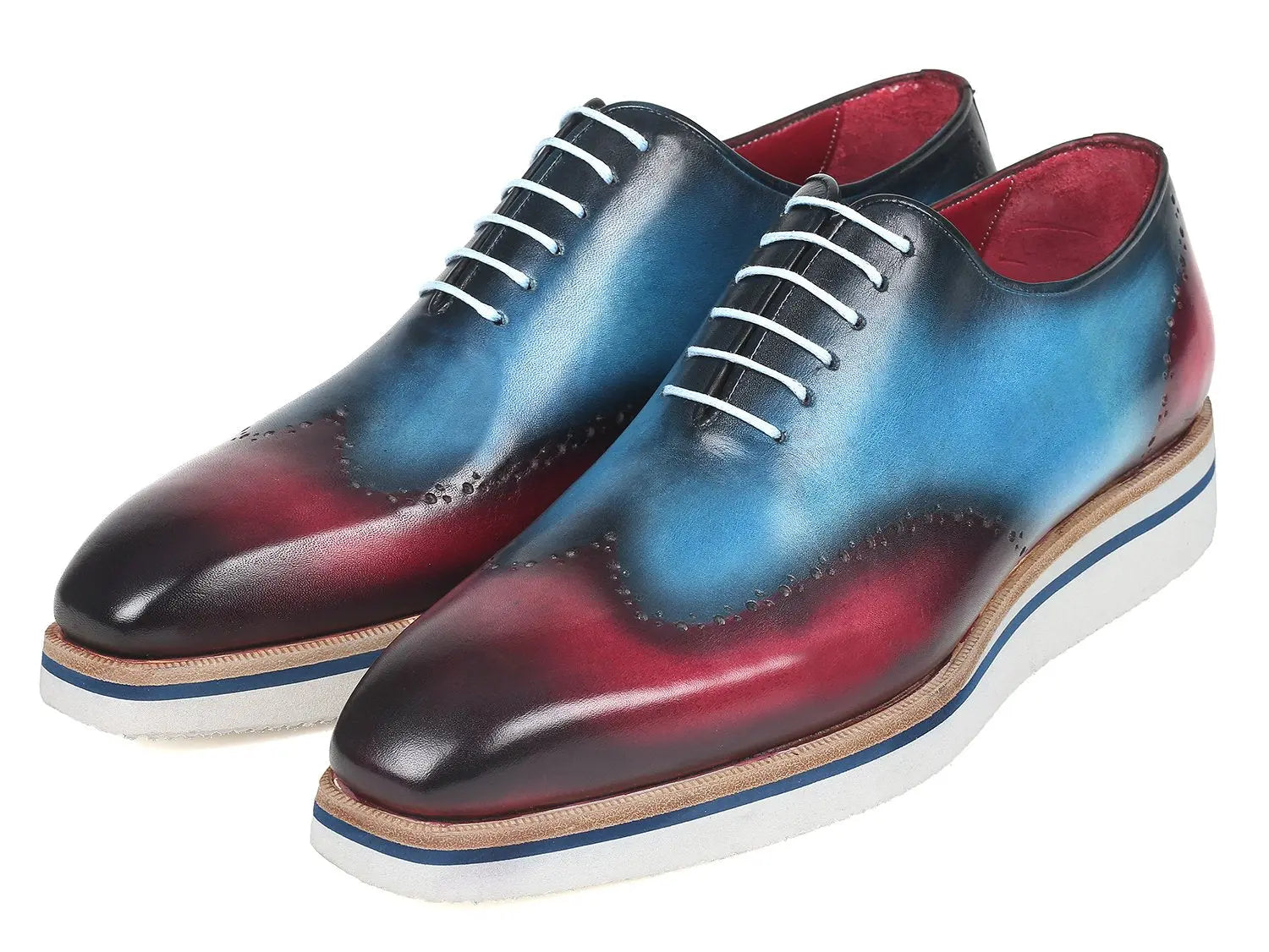 Paul Parkman Men's Blue/Purple Smart Casual Wingtip Oxfords (ID#187-BLU-PRP) PAUL PARKMAN